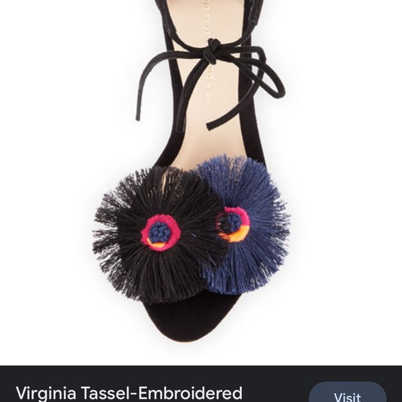 Womens Loeffler Randall size 7.5 black and blue flower Virginia sandal heel GUC - Picture 11 of 14